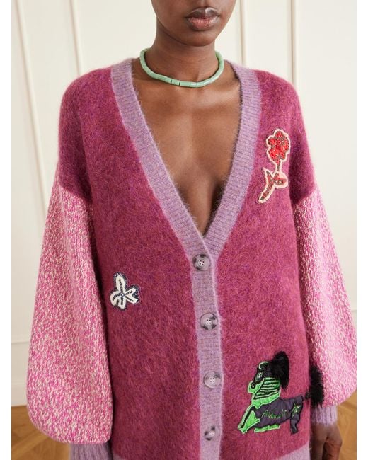 ALÉMAIS Pink Mlak Bead-Embellished Mohair, Alpaca And Wool-Blend Cardigan