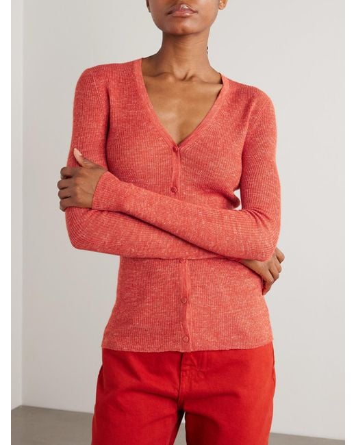 Gabriela Hearst Red Aiste Ribbed Cashmere, Silk And Hemp-Blend Cardigan