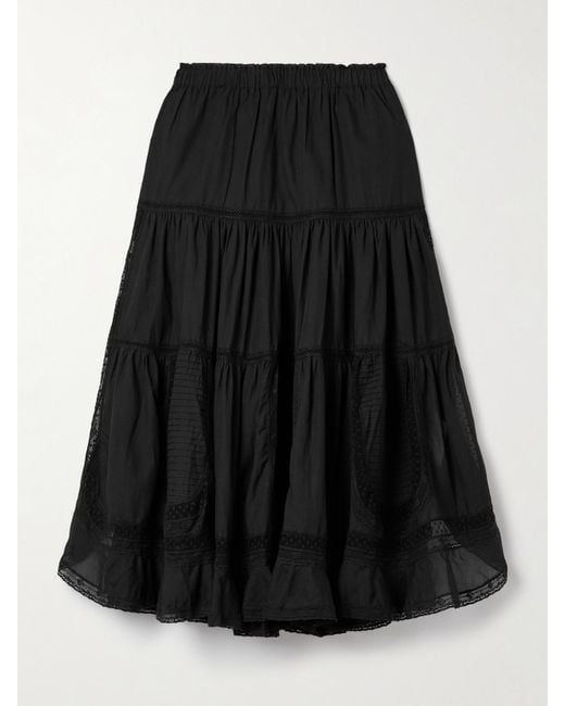 Jupe Midi En Coton Mélangé À Finitions En Dentelle Franca Sea en coloris Black