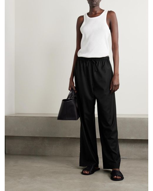 The Row Black Hubert Wool-Twill Wide-Leg Pants