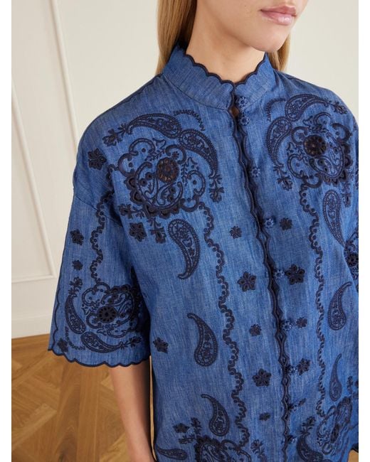 Zimmermann Blue Aster Embroidered Denim Shirt