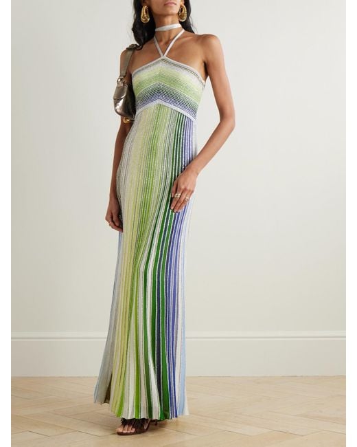 Missoni Sequin-Embellished Metallic Crochet-Knit Halterneck Maxi Dress in  Green | Lyst