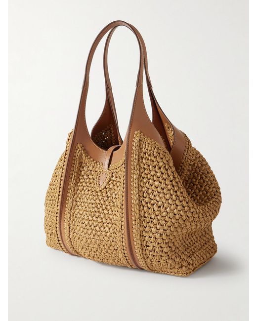 Tod's Brown T Timeless Leather-Trimmed Raffia Shoulder Bag