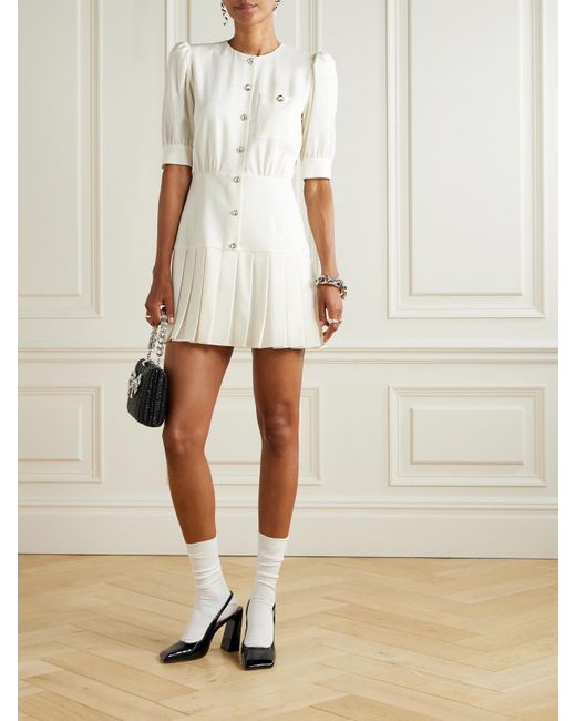 Mini-Robe En Crêpe De Laine Mélangée À Plis Et À Cristaux Alessandra Rich en coloris Natural