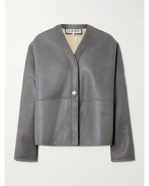 Loewe Gray Lambskin Shearling-Lined Pebble Jacket