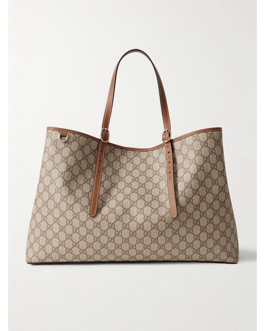 Gucci Natural Gg Emblem Leather-Trimmed Printed Coated-Canvas Tote