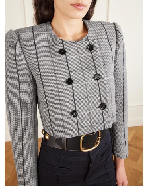 Veste À Double Boutonnage Raccourcie En Laine À Carreaux Chloé en coloris Gray