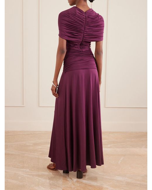 Self-Portrait Purple Gathered Jersey Maxi Dress