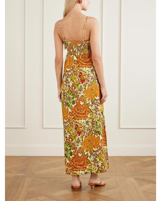ALÉMAIS Metallic Lana Fringed Floral-Print Linen Midi Dress
