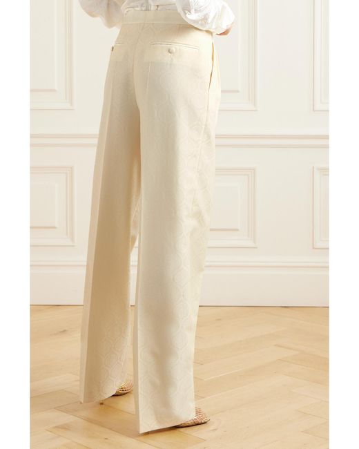 Etro Natural Pleated Cotton And Wool-Blend Jacquard Wide-Leg Pants