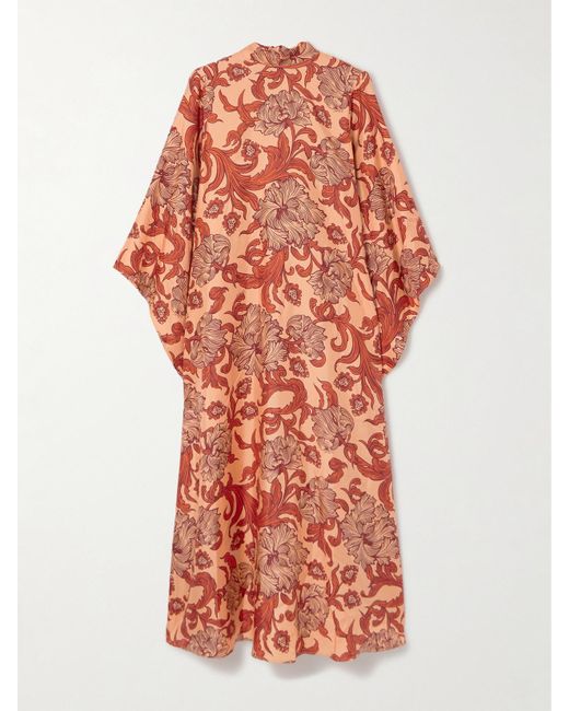 LaDoubleJ Red Magnifico Maxikleid Aus Seiden-Twill Mit Blumenprint