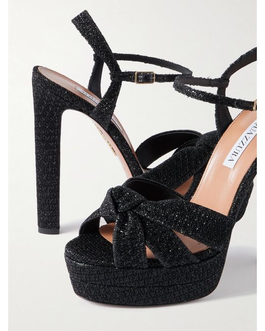 Aquazzura Black Nina Plateau 130 Knotted Metallic Woven Platform Sandals
