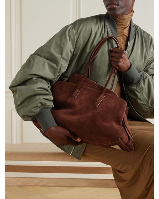 The Attico Brown La Passeggiata Medium Asymmetric Suede Tote