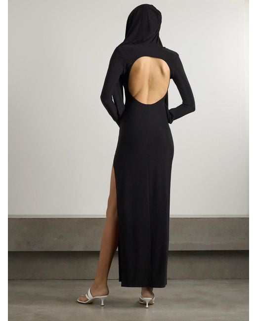 Norma Kamali Black Maxikleid Aus Stretch-Jersey Mit Cut-Out Und Kapuze
