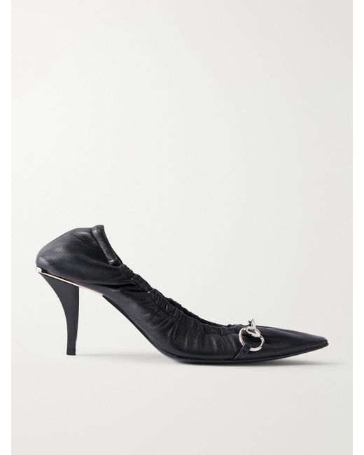 Gucci White Vittoria 75 Horsebit-Embellished Leather Pumps