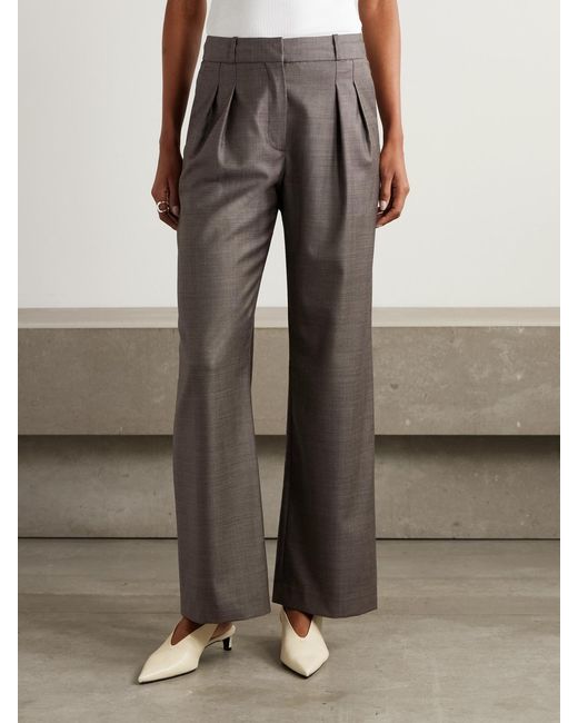Loulou de Saison Gray Sbiru Pleated Wool-Twill Pants