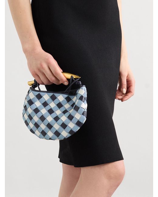 Bottega Veneta Blue Sardine Mini Schultertasche Aus Intrecciato-Leder