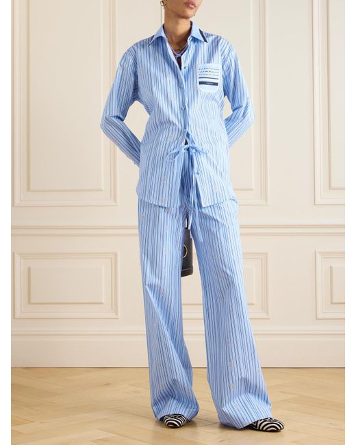 Gucci Blue Hose Mit Weitem Bein Aus Gestreifter Baumwollpopeline