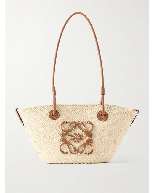 Loewe Natural Paula's Ibiza Anagram Basket Leather-Trimmed Raffia Shoulder Bag