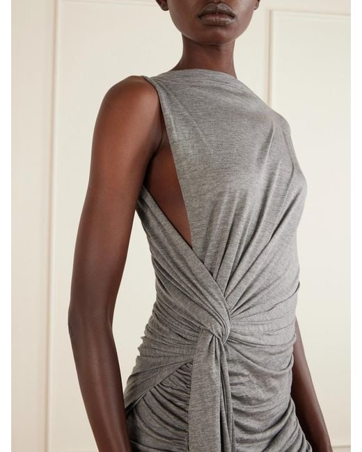 Alex Perry Gray Knotted Draped Ruched Jersey Mini Dress