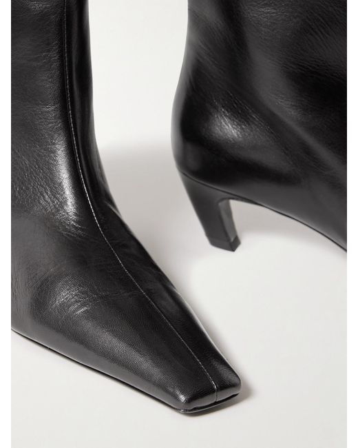 Khaite Black Davis Leather Knee Boots