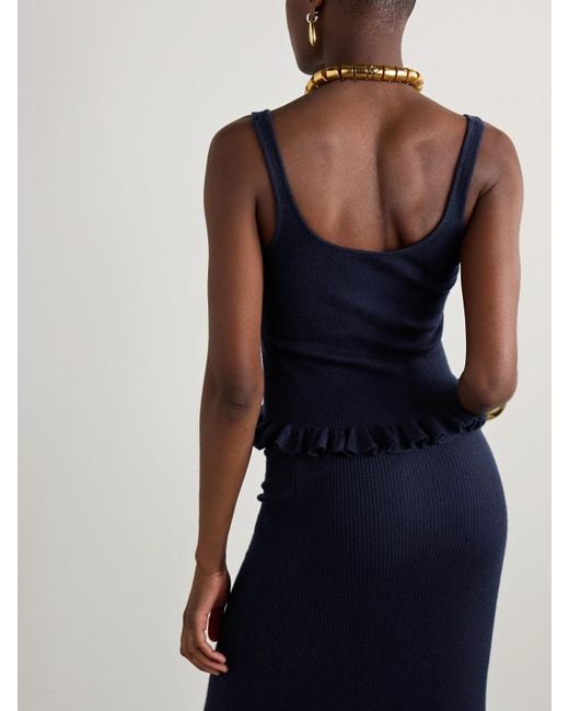 Brandon Maxwell Blue The Phoebe Ruffled Ribbed Cashmere Tank