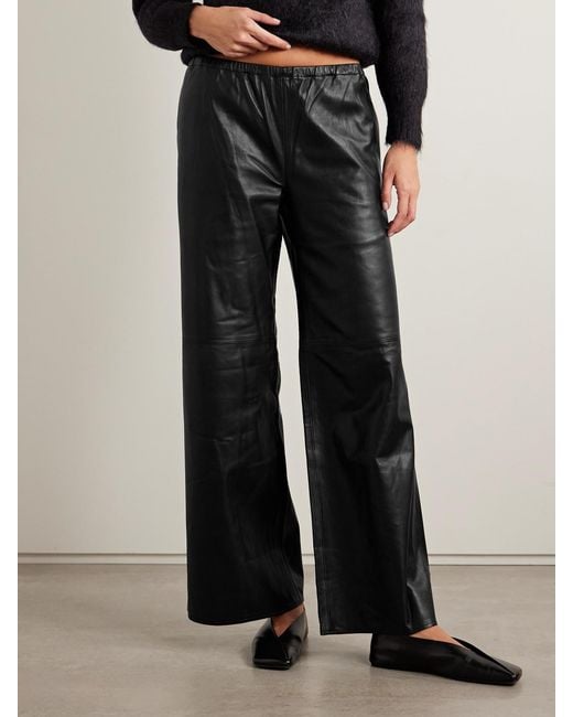 La Ligne Black Colby Hose Mit Weitem Bein Aus Leder