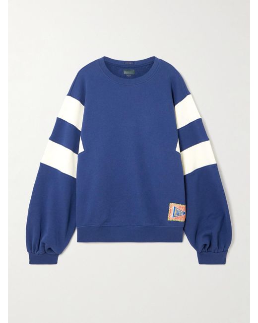 Mother Blue The Drop Square Inset Oversized Striped Cotton-Jersey Sweatshirt