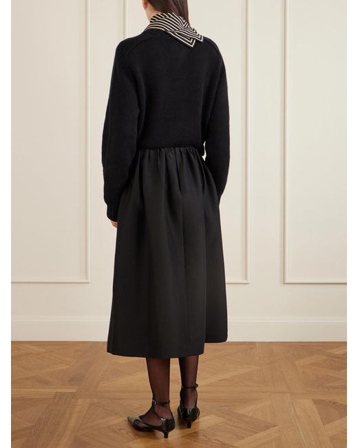 Totême Black Gathered Wool And Silk-Blend Midi Skirt