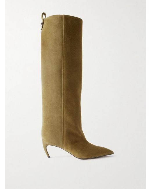 The Attico Green Lea Suede Knee Boots
