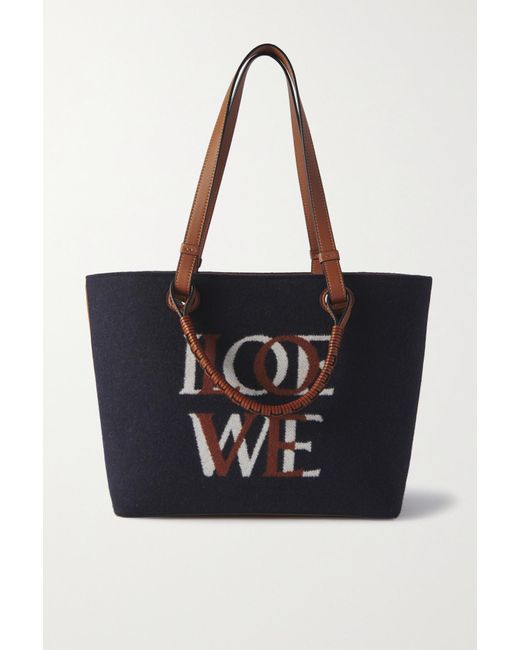 Loewe Anagram Small Leather-trimmed Felted Jacquard Tote in Blue - Lyst