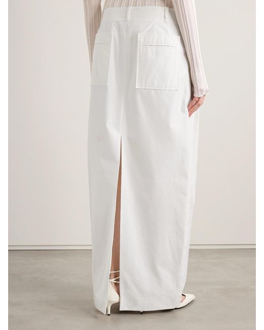 Khaite White Lucian Pleated Cotton-Poplin Maxi Skirt