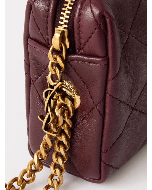 Saint Laurent Purple Cassandre Bijou Quilted Textured-Leather Pouch