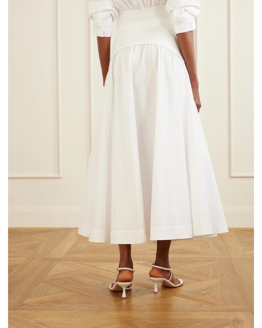 Jonathan Simkhai White Ovie Pleated Ribbed Cotton-Poplin Midi Skirt