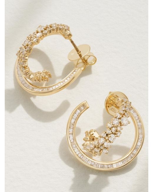 ANANYA Metallic Scatter Double 18-Karat Diamond Hoop Earrings