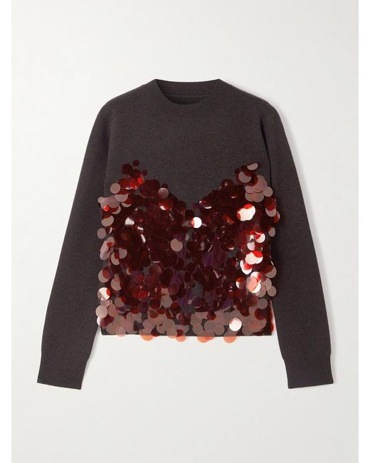Sacai Brown Sequined Wool Sweater