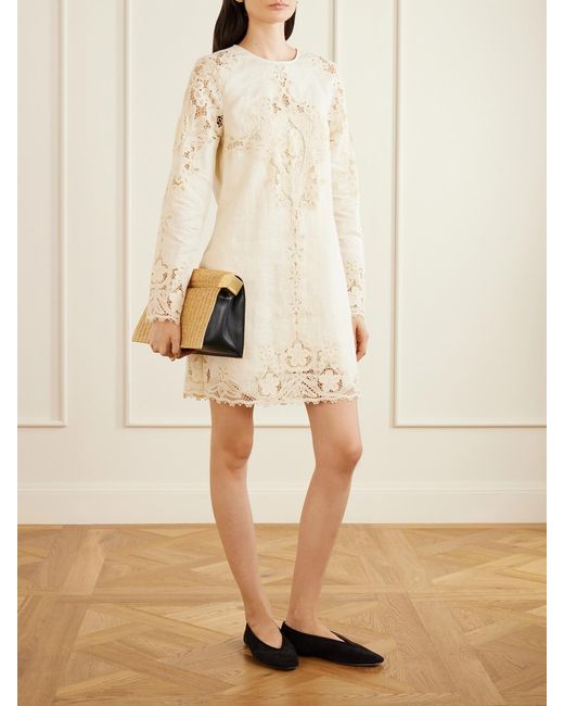 Ulla Johnson Natural Broderie Anglaise-Trimmed Linen Mini Dress