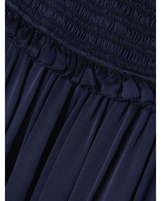 Zimmermann Blue Dream Ruffled Shirred Silk-Satin Maxi Skirt