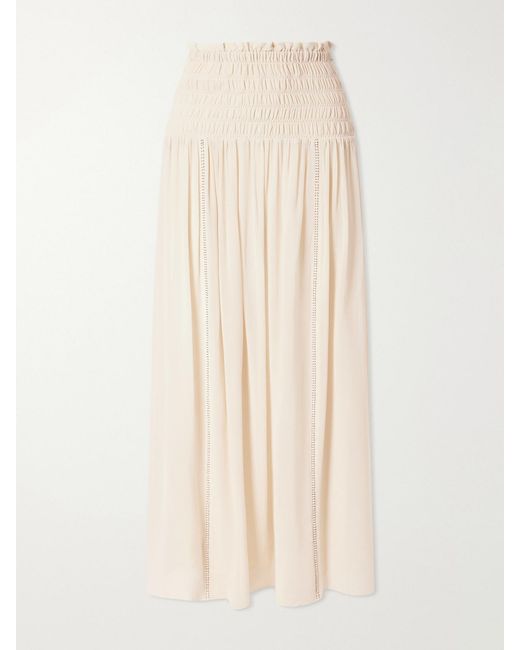 Isabel Marant Natural Nerly Bead-Embellished Smocked Silk Maxi Skirt
