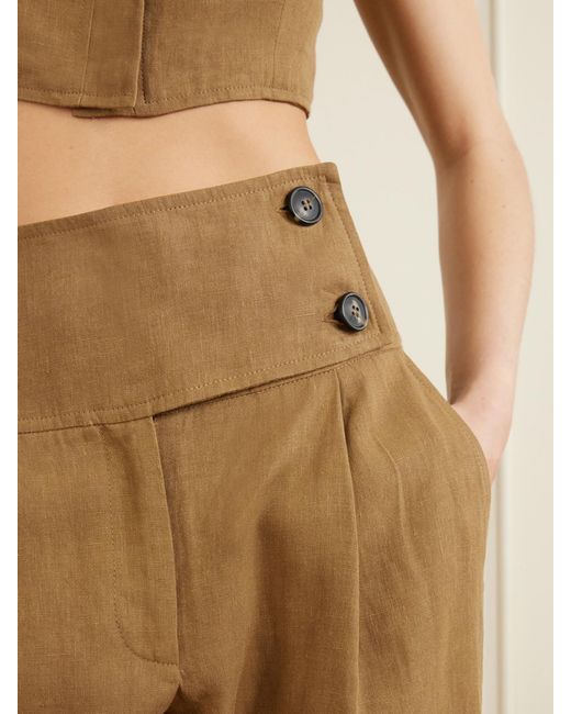 LeKasha Natural Dafash High-Rise Pleated Linen Straight-Leg Pants
