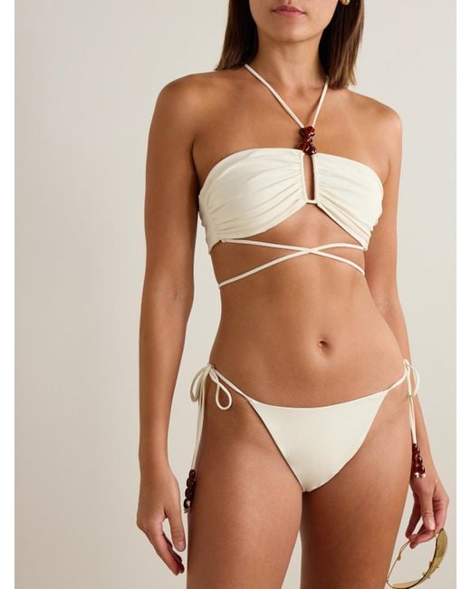 Magda Butrym Natural Bead-Embellished Bikini Top