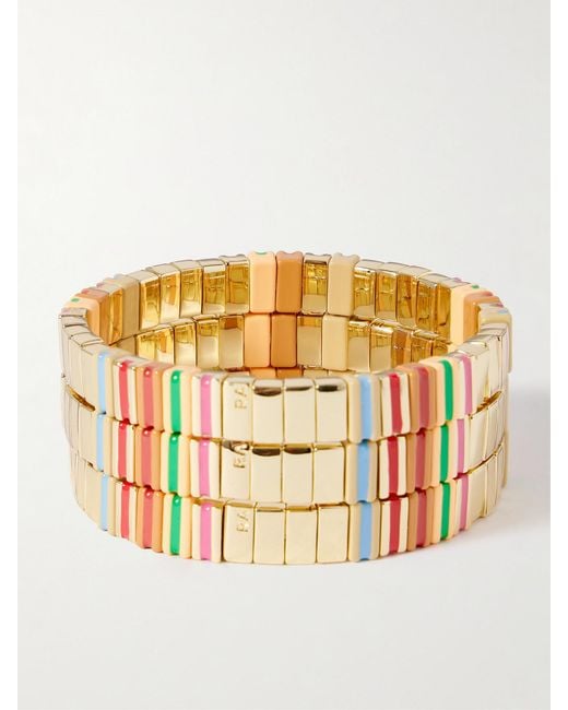 Roxanne Assoulin Metallic The Happy Stack Set Of Three-Tone And Enamel Bracelets