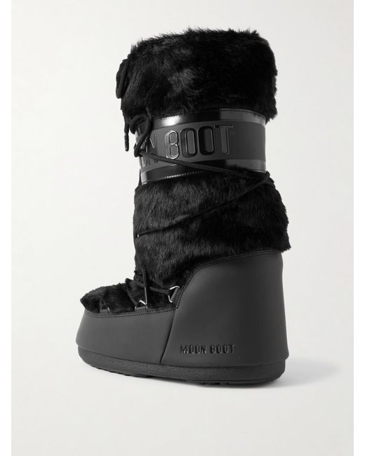 Moon Boot Black Icon Plush And Leather-Like Snow Boots