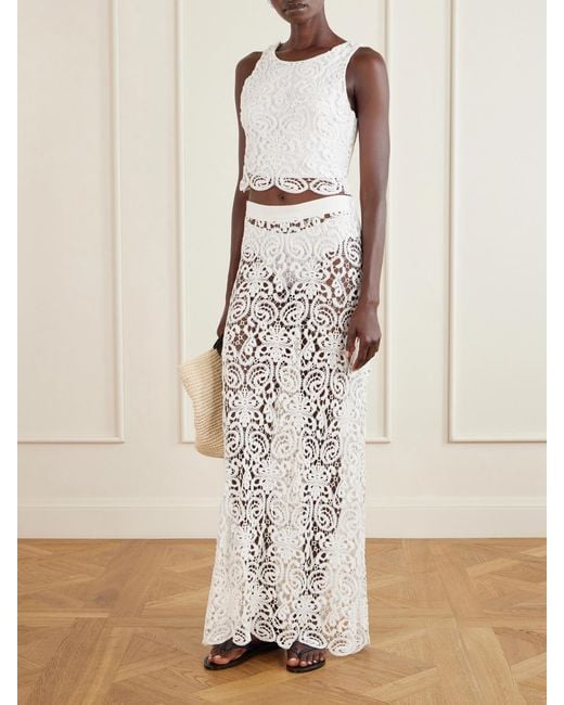 Miguelina White Rosi Cropped Guipure Lace-Trimmed Cotton-Jersey Top