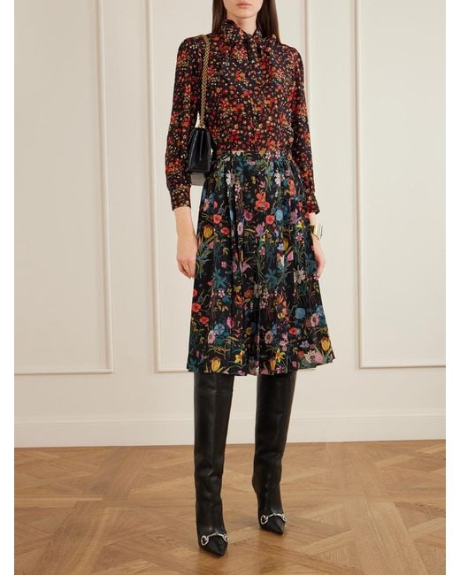 Gucci Black Pleated Printed Silk Skirt