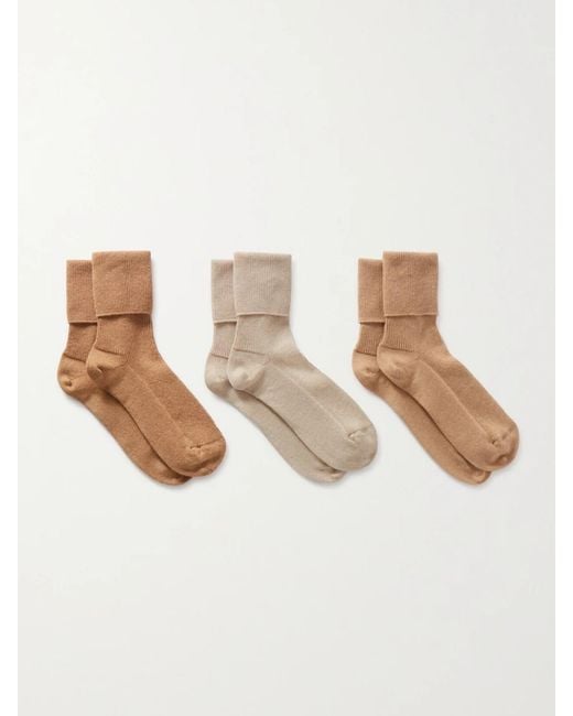 Johnstons Natural Set Of Three Ribbed Cashmere-Blend Socks