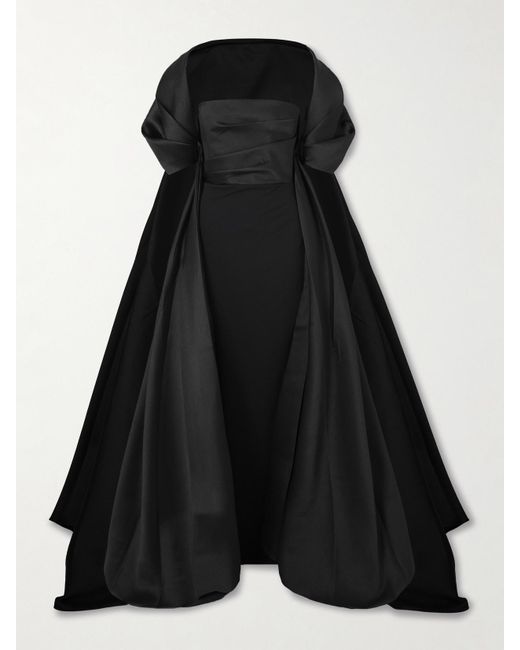 Solace London Black Satin Twill-Trimmed Crepe Gown