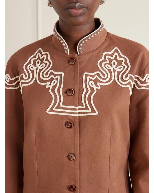Alix Of Bohemia Brown Clarke Clove Spur Cropped Appliquéd Cotton-Poplin Jacket