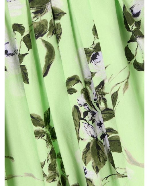 Emilia Wickstead Green Eglantine Belted Gathered Floral-Print Cotton-Poplin Midi Dress