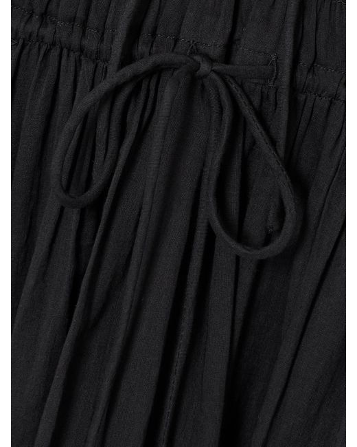 Doen Black Ischia Shirred Organic Cotton-Voile Midi Dress